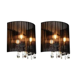 QAZQA 2er Set Chrom Wandlampen mit schwarzem Schirm - Ann-Kathrin 2