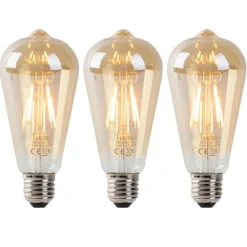 LUEDD 3er Set E27 LED Lampen ST64 gold mit Hell-Dunkel Sensor 4W 400lm 2200K