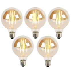 LUEDD 5er Set E27 3-Stufen dimmbar LED Glühbirnen G95 Gold Glas 5W 380lm 2200K