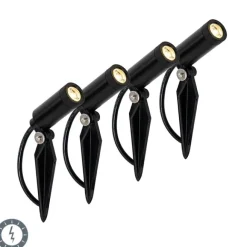 QAZQA 4er Set Erdspießstrahler schwarz inkl. LED IP65 Solar wiederaufladbar - Garly