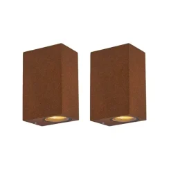 QAZQA 2er Set Industrie Wandleuchten rostbraun IP44 - Baleno II