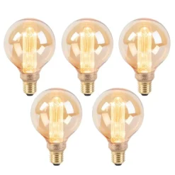 LUEDD 5er Set LED-Glühbirnen G95 E27 5W 1800K Amber 3-stufig dimmbar