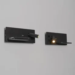 QAZQA Professional 2er Set Wandleuchte schwarz inkl. LED mit USB und Induktionsladegerät - Riza