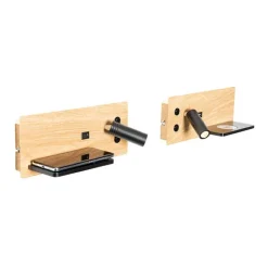 QAZQA Professional 2er Set Wandleuchte Schwarz mit Holz inkl. LED mit USB und Induktionsladegerät - Riza