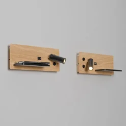 QAZQA Professional 2er Set Wandleuchte Schwarz mit Holz inkl. LED mit USB und Induktionsladegerät - Riza