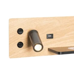 QAZQA Professional 2er Set Wandleuchte Schwarz mit Holz inkl. LED mit USB und Induktionsladegerät - Riza