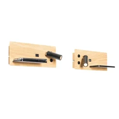 QAZQA Professional 2er Set Wandleuchte Schwarz mit Holz inkl. LED mit USB und Induktionsladegerät - Riza