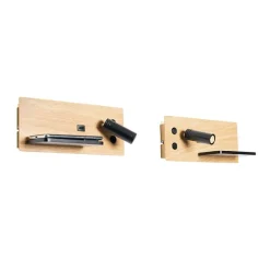 QAZQA Professional 2er Set Wandleuchte Schwarz mit Holz inkl. LED mit USB und Induktionsladegerät - Riza