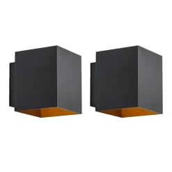 QAZQA 2er-Set Design-Wandleuchten schwarz und gold quadratisch - Sola