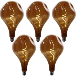 LUEDD 5er-Set dimmbare E27 LED-Glühbirnen PS160 Braun 4W 120 lm 1800K