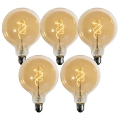 LUEDD 5er-Set E27 Dimmbare LED-Glühbirnen Spiralfilament Gold G125 4W 270 lm 2200K