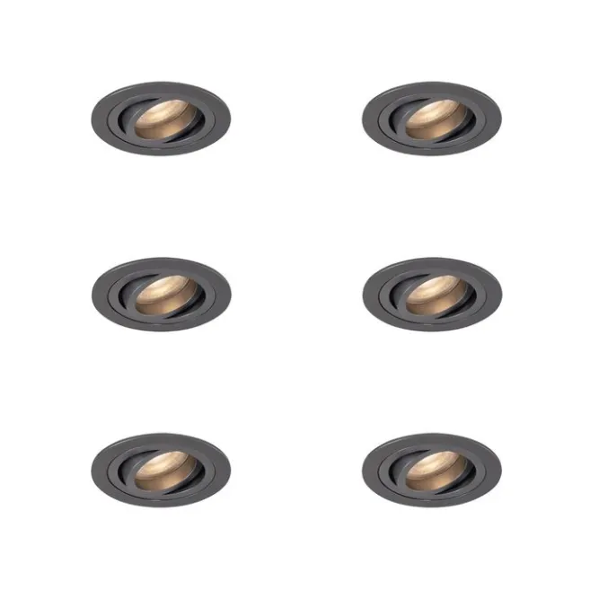 QAZQA 6er-Set moderne Einbaustrahler Gunmetal GU10 50mm rund schwenkbar - Rondoo