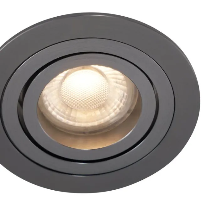 QAZQA 6er-Set moderne Einbaustrahler Gunmetal GU10 50mm rund schwenkbar - Rondoo