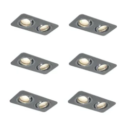 QAZQA 6er-Set Runde Einbaustrahler Gunmetal GU10 50mm Verstellbar IP44 2-Lichter - Alberto