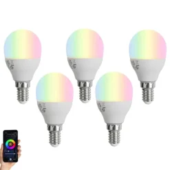 LUUMR 5er-Set smarte, dimmbare E14-LED-Lampen G45 Opal 4,9 W 470 lm 2700-6500 K