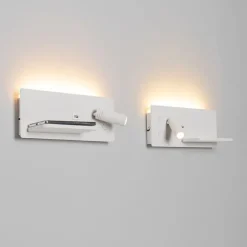 QAZQA Professional 2er-Set Wandleuchten weiß inkl. LED mit USB und Induktionsladegerät - Riza