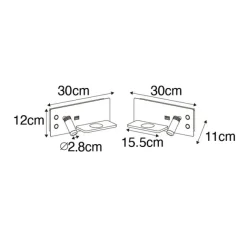 QAZQA Professional 2er-Set Wandleuchten weiß inkl. LED mit USB und Induktionsladegerät - Riza
