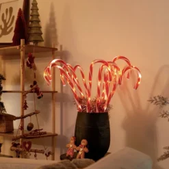 Luca Lighting 5er-Set Weihnachtsstecker rot mit weißen Zuckerstangen inkl. LED mit Timer IP44 - Melchior