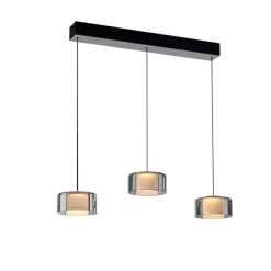Paul Neuhaus Hanglamp zwart met smoke glas incl. LED 3-lichts easylift - Rika