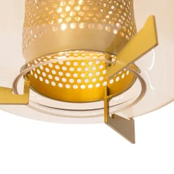 QAZQA Hängelampe gold mit braunem Glas 30 cm länglich 3-flammig - Kevin