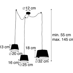QAZQA Hängelampe mit 3 Baumwollschirmen schwarz mit Gold - Cava