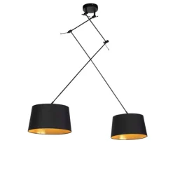 QAZQA Hängelampe mit Baumwollschirmen schwarz mit Gold 35 cm - Blitz II schwarz
