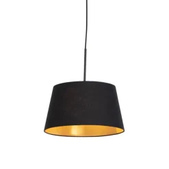 QAZQA Hängelampe mit Baumwollschirm schwarz mit Gold 32 cm - Combi