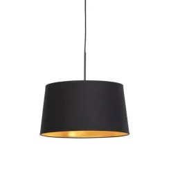 QAZQA Hängelampe mit Baumwollschirm schwarz mit Gold 40 cm - Combi