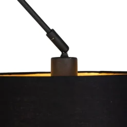 QAZQA Hängelampe mit Baumwollschirm schwarz mit Gold 35 cm - Blitz I schwarz