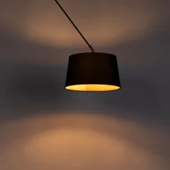 QAZQA Hängelampe mit Baumwollschirm schwarz mit Gold 35 cm - Blitz I schwarz