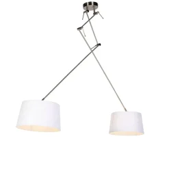 QAZQA Hängelampe mit Leinenschirmen weiß 35 cm - Blitz II Stahl