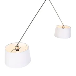 QAZQA Hängelampe mit Leinenschirmen weiß 35 cm - Blitz II Stahl