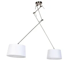 QAZQA Hängelampe mit Leinenschirmen weiß 35 cm - Blitz II Stahl