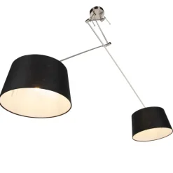 QAZQA Hängelampe mit Leinenschirmen schwarz 35 cm - Blitz II Stahl