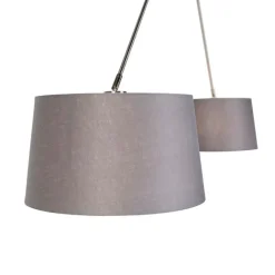 QAZQA Hängelampe mit Leinenschirmen dunkelgrau 35 cm - Blitz II Stahl
