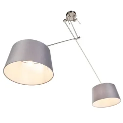 QAZQA Hängelampe mit Leinenschirmen dunkelgrau 35 cm - Blitz II Stahl