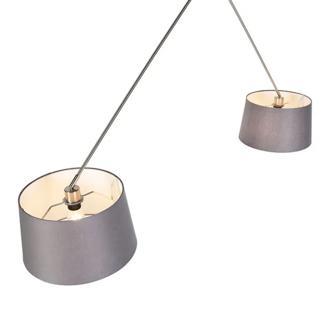 QAZQA Hängelampe mit Leinenschirmen dunkelgrau 35 cm - Blitz II Stahl