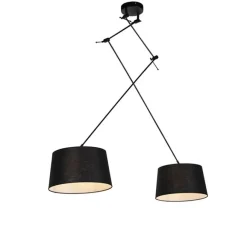 QAZQA Hängelampe mit Leinenschirm schwarz 35 cm - Blitz II schwarz