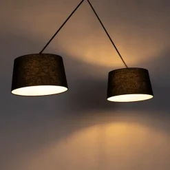 QAZQA Hängelampe mit Leinenschirm schwarz 35 cm - Blitz II schwarz