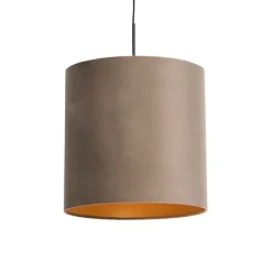 QAZQA Hängelampe mit Samtschirm taupe mit Gold 40 cm - Combi
