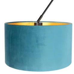 QAZQA Hängelampe mit Samtschirmen blau mit Gold 35 cm - Blitz II schwarz