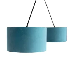 QAZQA Hängelampe mit Samtschirmen blau mit Gold 35 cm - Blitz II schwarz