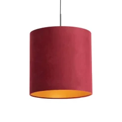 QAZQA Hängelampe mit Veloursschirm rot mit Gold 40 cm - Combi