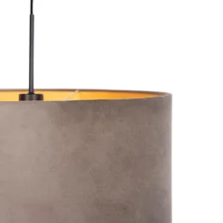 QAZQA Hängelampe mit Veloursschirm taupe mit Gold 50 cm - Combi