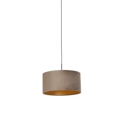QAZQA Hängelampe mit Veloursschirm taupe mit Gold 50 cm - Combi