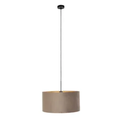 QAZQA Hängelampe mit Veloursschirm taupe mit Gold 50 cm - Combi