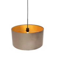QAZQA Hängelampe mit Veloursschirm taupe mit Gold 50 cm - Combi