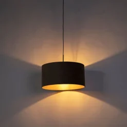 QAZQA Hängelampe mit Veloursschirm taupe mit Gold 50 cm - Combi