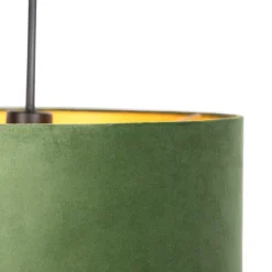 QAZQA Hängelampe mit Veloursschirm grün mit Gold - Combi