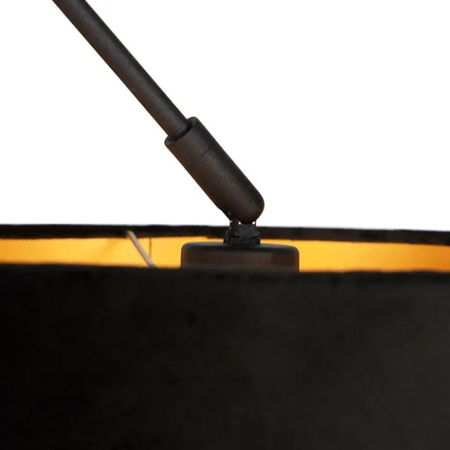 QAZQA Hängelampe mit Veloursschirm schwarz mit Gold 35 cm - Blitz I schwarz